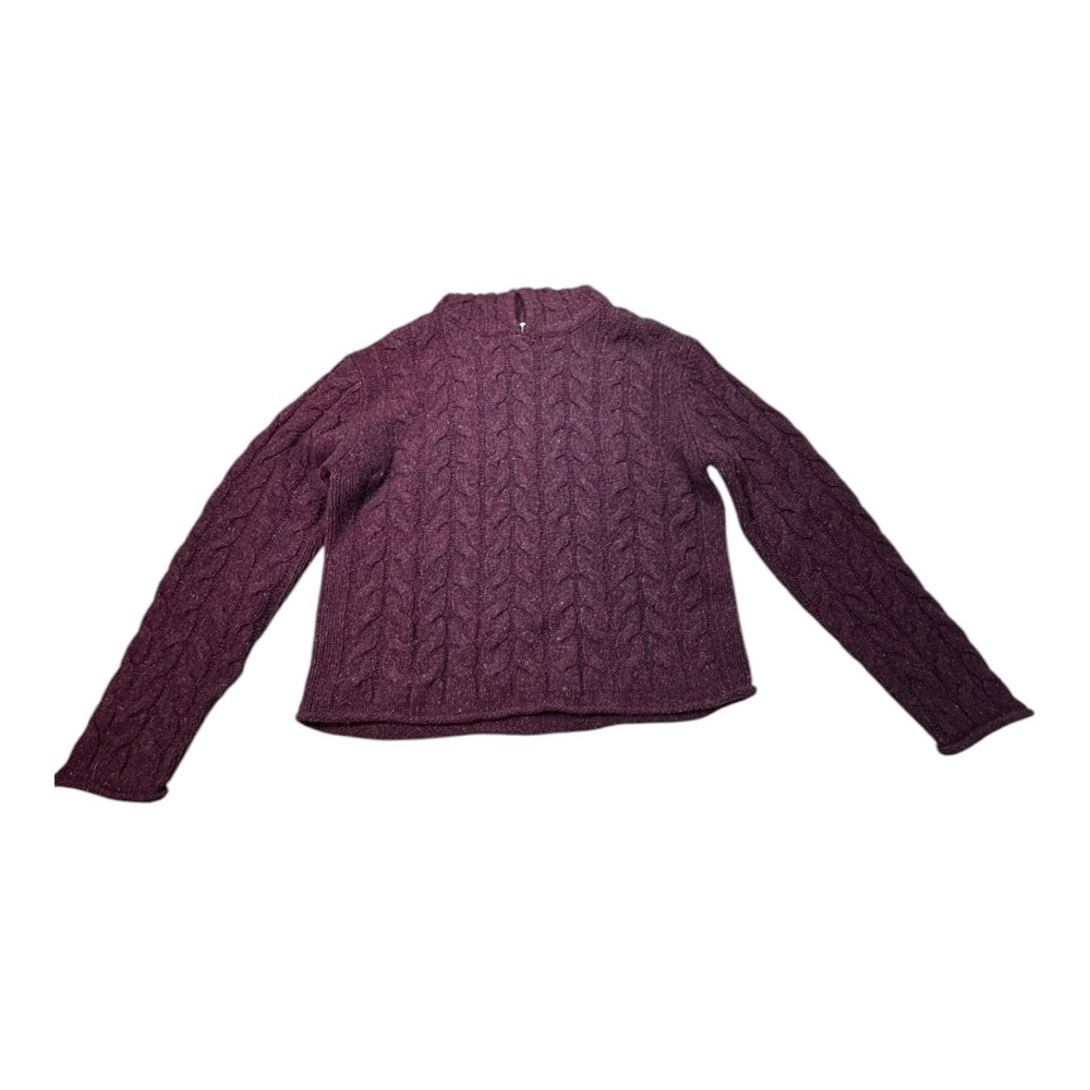 Ireland’s Eye Lambswool Wool Silk Blend Hooded Purple Cable Knit Sweater Medium